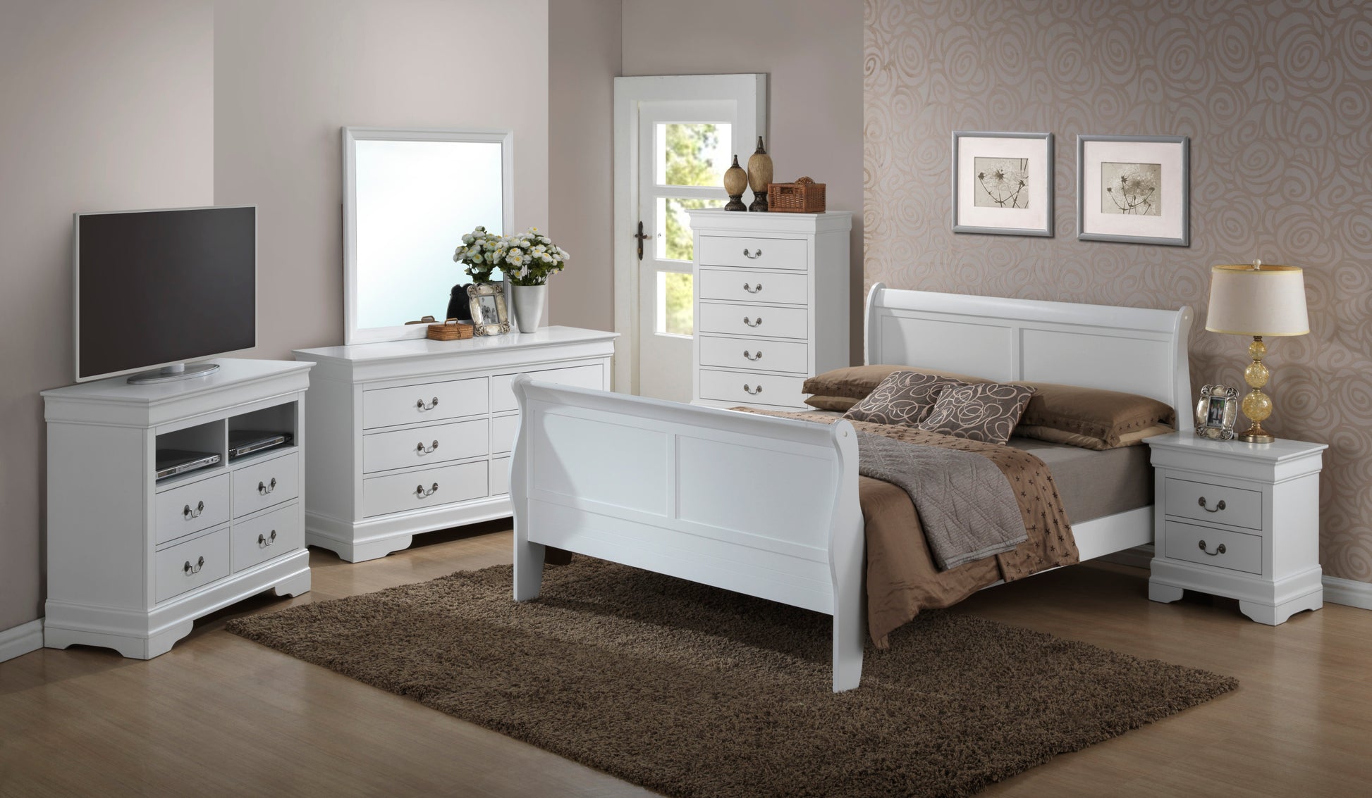 Louis Phillipe G3190A Qb Queen Bedwhite White Particle Board