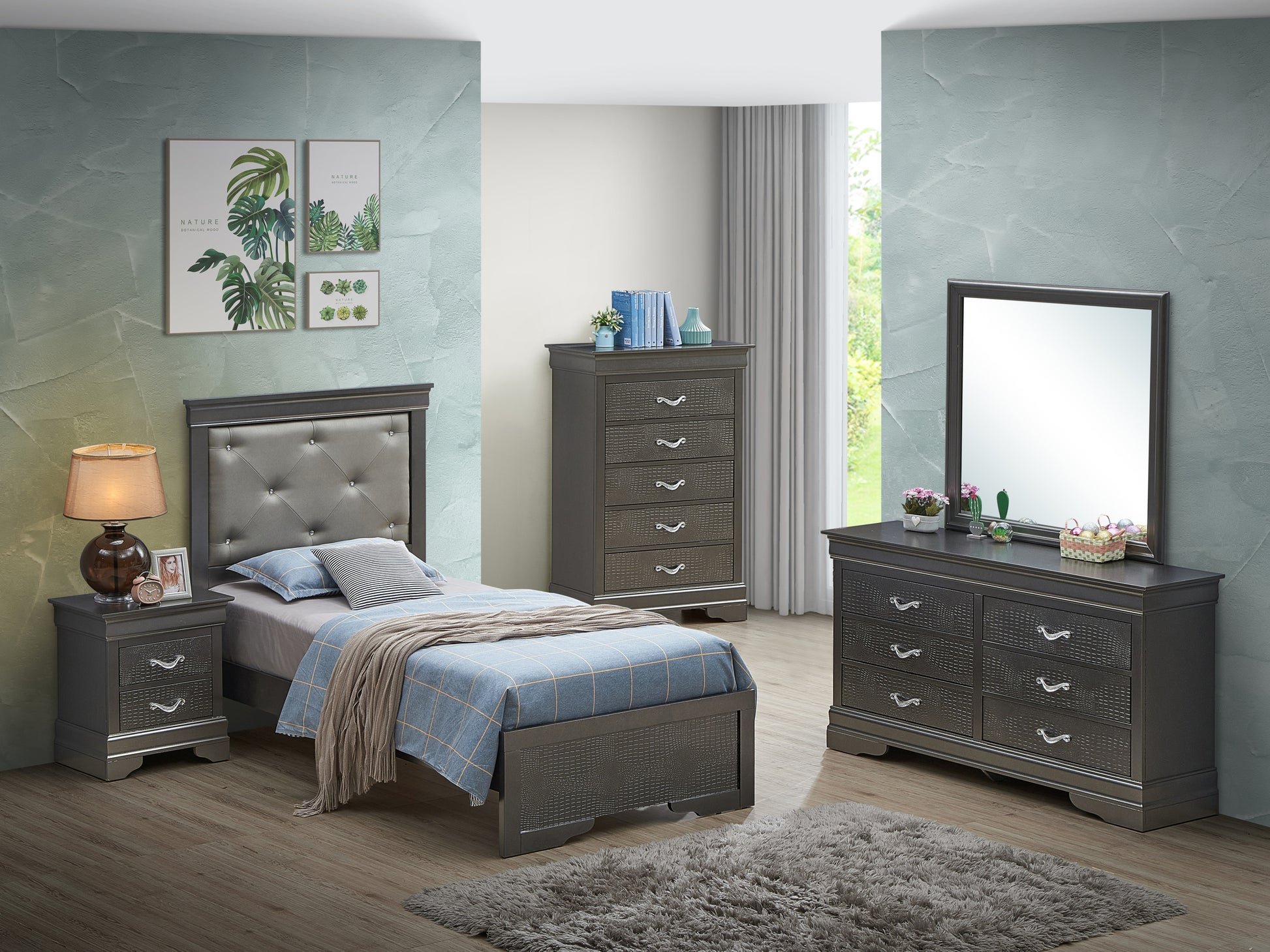 Lorana G6502B Tb2 Twin Bedmetalic Black Box Spring Required Twin Black Bedroom Particle Board