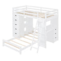 Twin Over Twin Bunk Bed With Led Light And Usb Ports, White Twin White Plywood