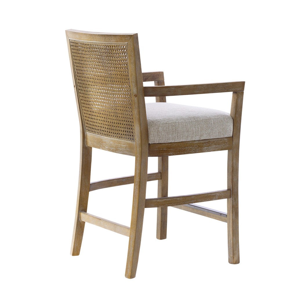 Cane Back Counter Stool Cream Reclaimed Natural Polyester