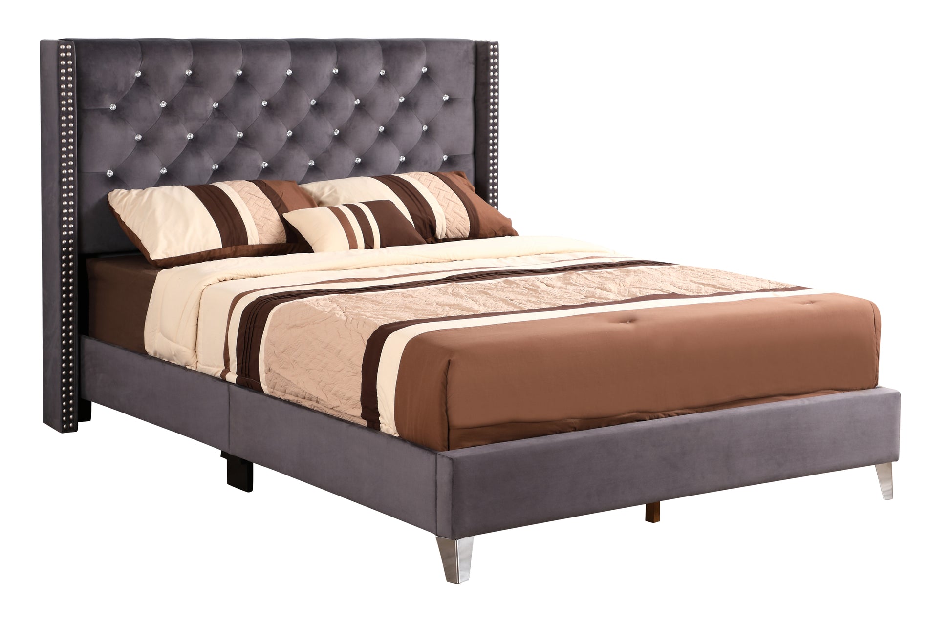 Julie G1920 Kb Up King Upholstered Bedgray Gray Foam Velvet
