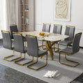 A Modern Minimalist Rectangular Dining Table With A 0.39 Inch Imitation Marble Tabletop And Gold Plated Metal Legs,For Kitchen Dining Living Meeting Room Banquet Hall,1538 White Glass