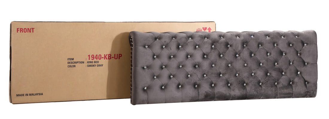 Maxx G1940 Kb Up Tufted Upholstered Bedgray Gray Foam Velvet