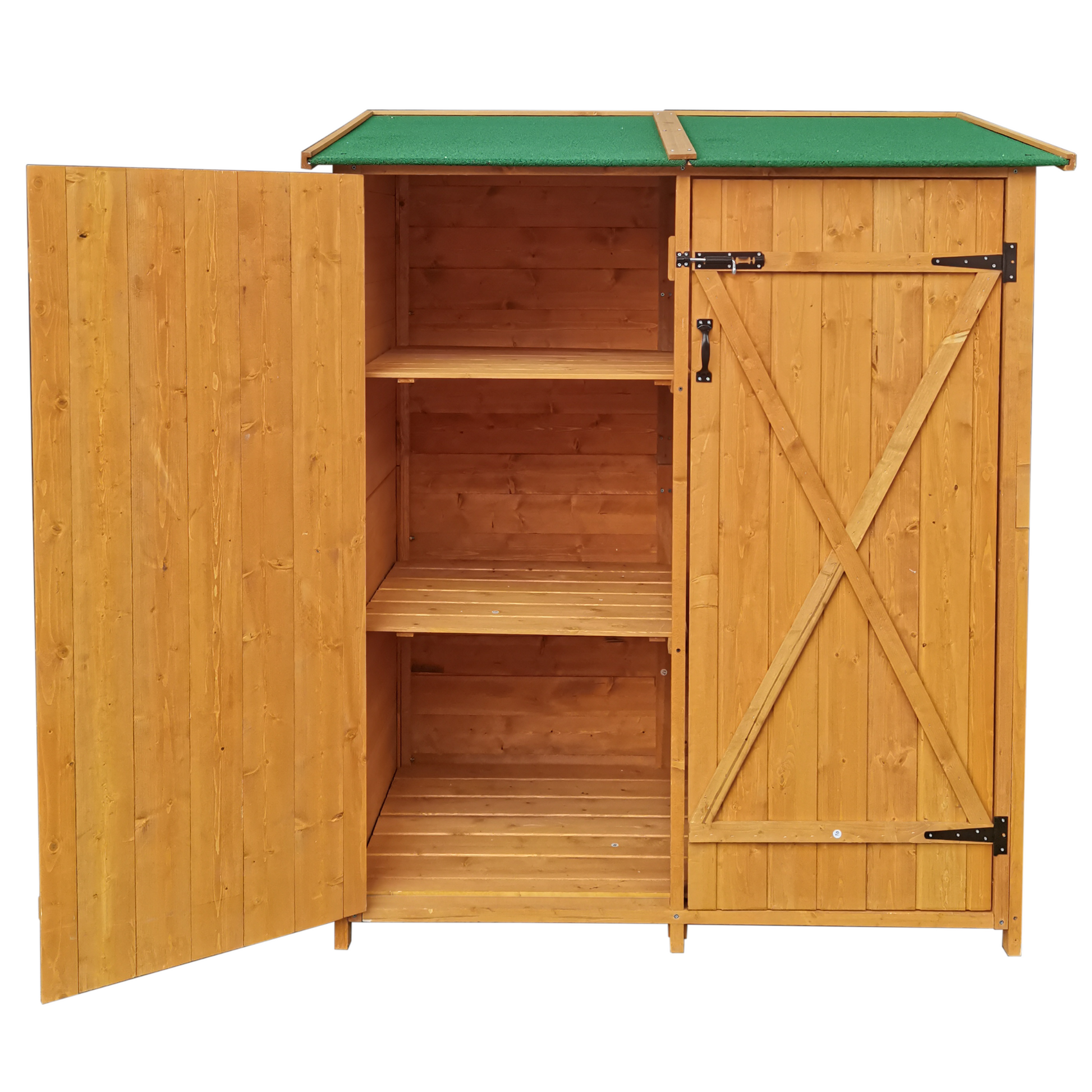 Xwt011 Wooden Shed Natural For Backyard Garden Big Tool Storage Flat Roof Tool Room 63.58"X 24.6"X 53.15" Natural Wood