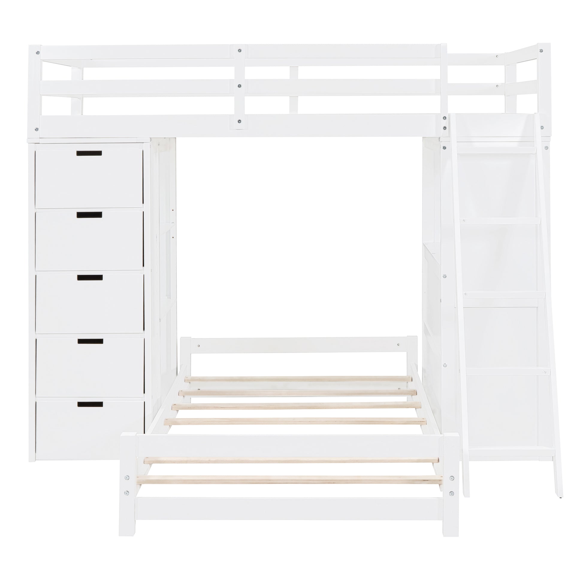 Twin Over Twin Bunk Bed With Led Light And Usb Ports, White Twin White Plywood