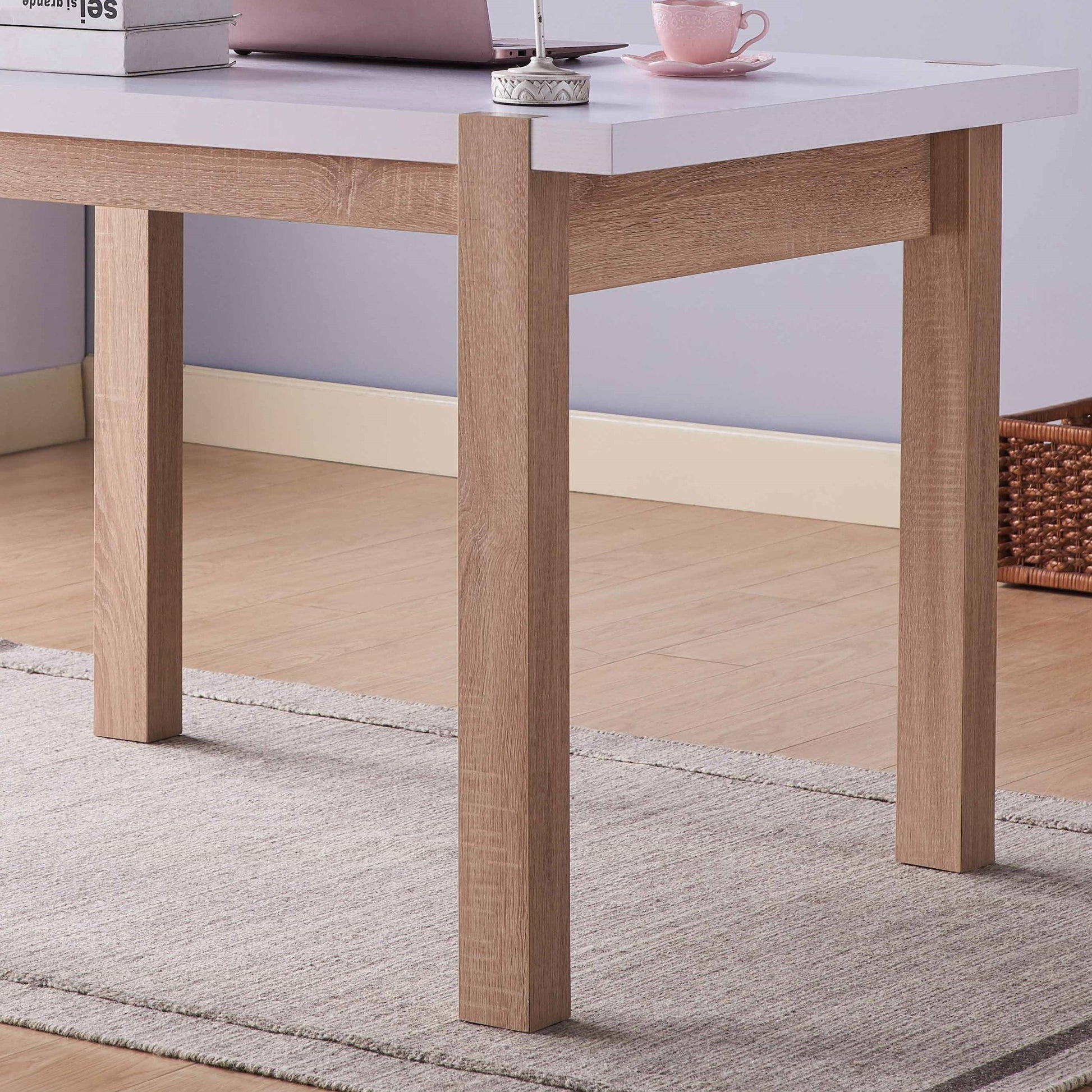 Modern Home White Tabletop Dining Table, White& Weathered White White Particle Board