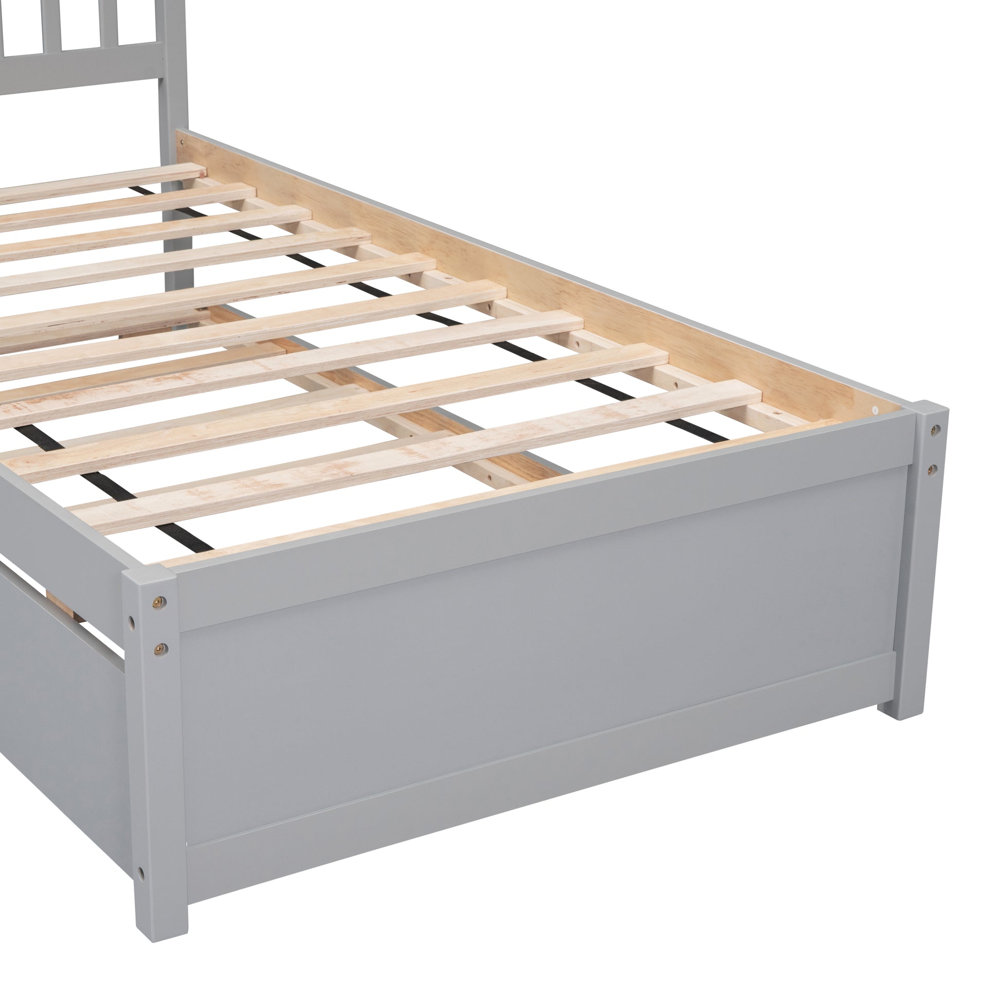 Modern Design Wooden Twin Size Platform Bed Frame With Trundle For Grey Color Grey Rubber Wood