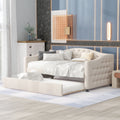 Upholstered Twin Size Daybed With Trundle, Beige Box Spring Not Required Beige Wood Upholstered