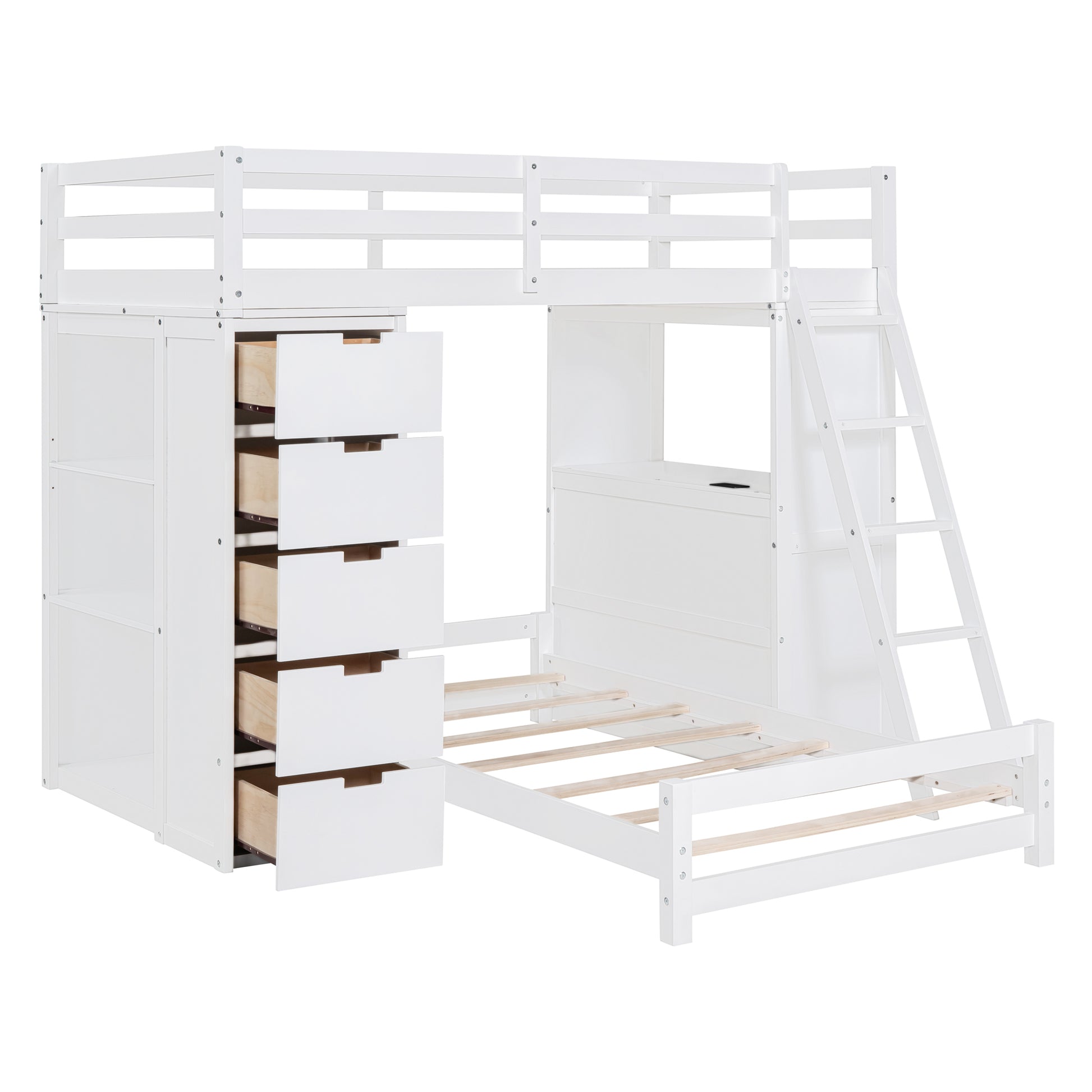 Twin Over Twin Bunk Bed With Led Light And Usb Ports, White Twin White Plywood