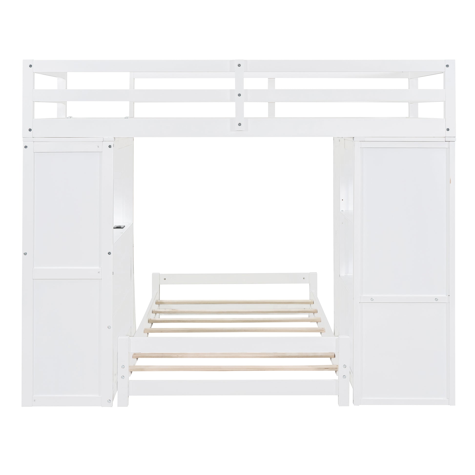 Twin Over Twin Bunk Bed With Led Light And Usb Ports, White Twin White Plywood