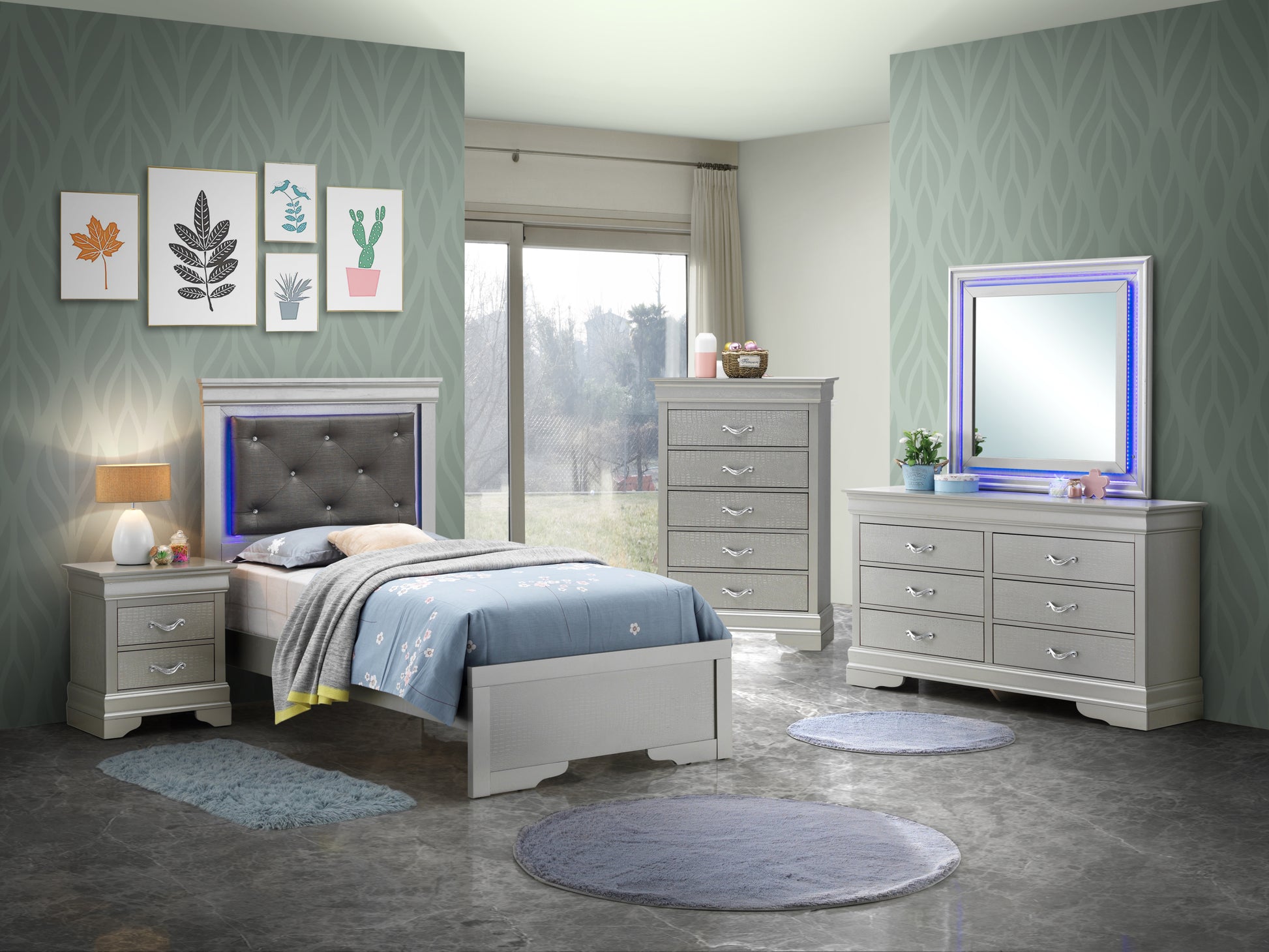 Lorana G6500B Tb2 Twin Bedsilver Champagne Twin Champagne Bedroom Panel Particle Board