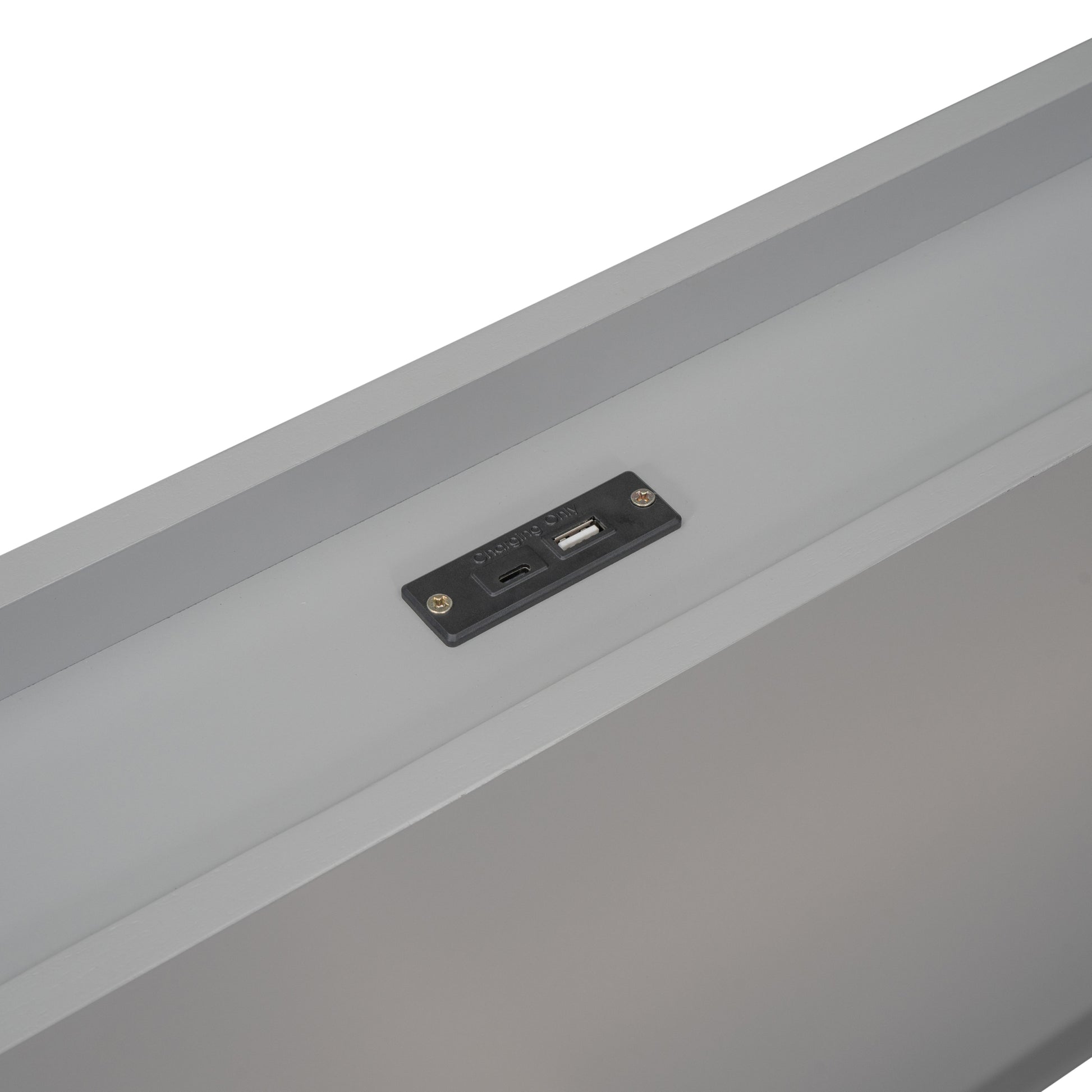 Modern Design Twin Size Platform Bed Frame With Built In Usb Port For Grey Color Grey Particle Board