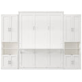Queen Size Murphy Bed With 2 Side Cabinet Storage Shelves, 68 Inch Cabinet Bed Folding Wall Bed With Desk Combo Perfect For Guest Room, Study, Office,White Old Sku:Bs400491Aac Box Spring Not Required Queen White Wood White Pine Murphy Solid Wood Mdf