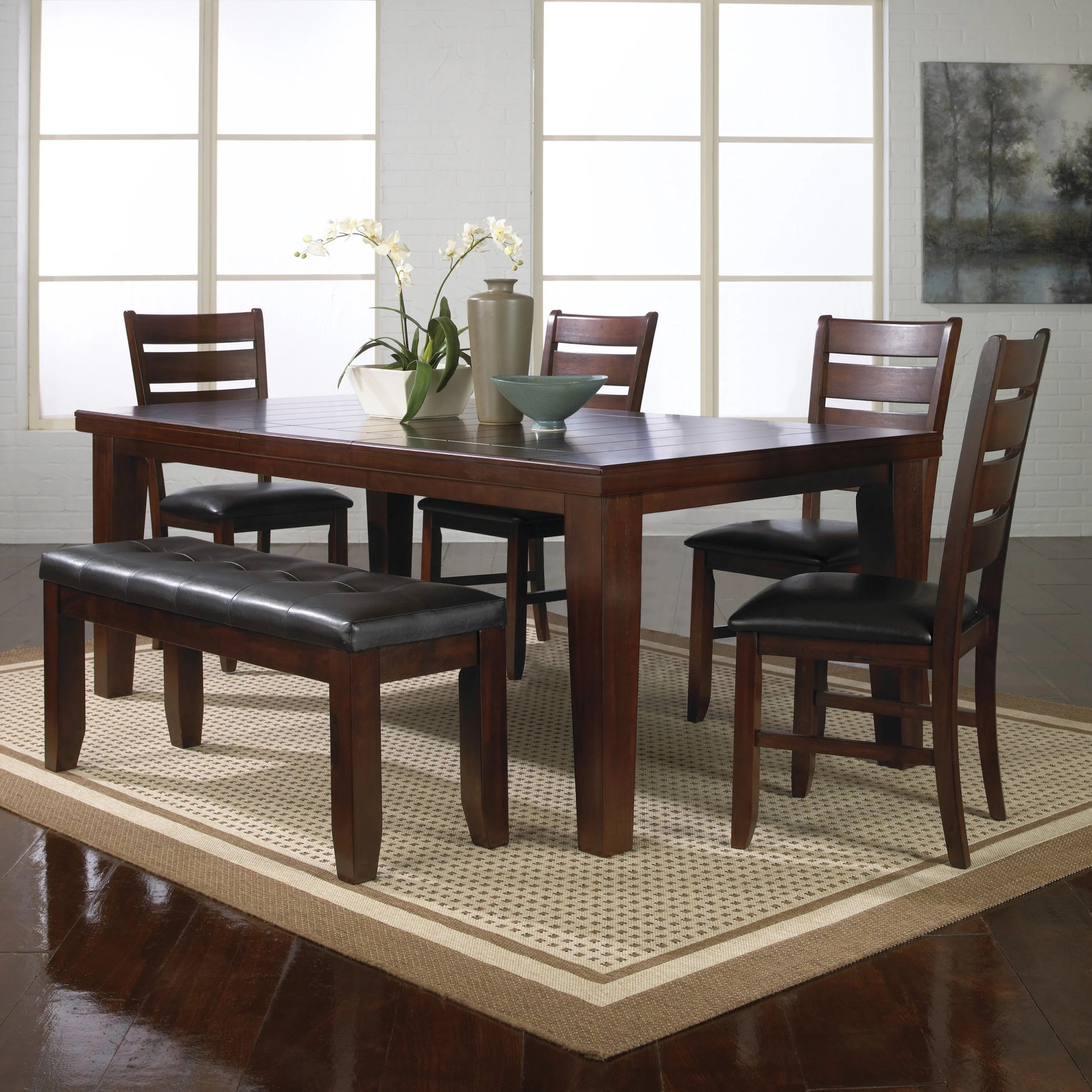 1Pc Contemporary Style Dining Rectangular Table With18" Leaf Tapered Block Feet Brown Wood Finish Dining Room Solid Wood Wooden Furniture Brown Dining Room Contemporary Rectangular Wood