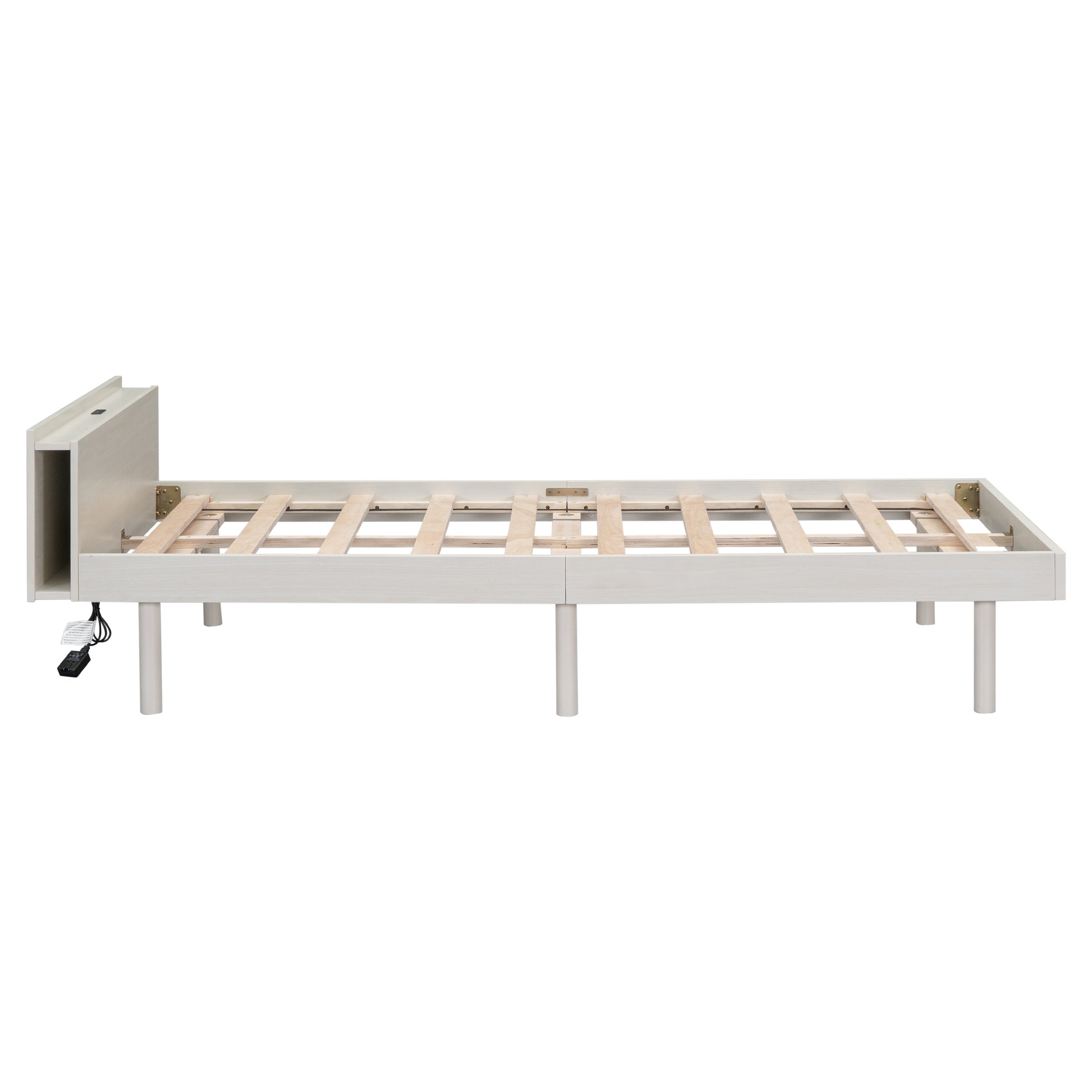 Modern Design Twin Size Platform Bed Frame With Built In Usb Ports For White Washed Color White Washed Particle Board