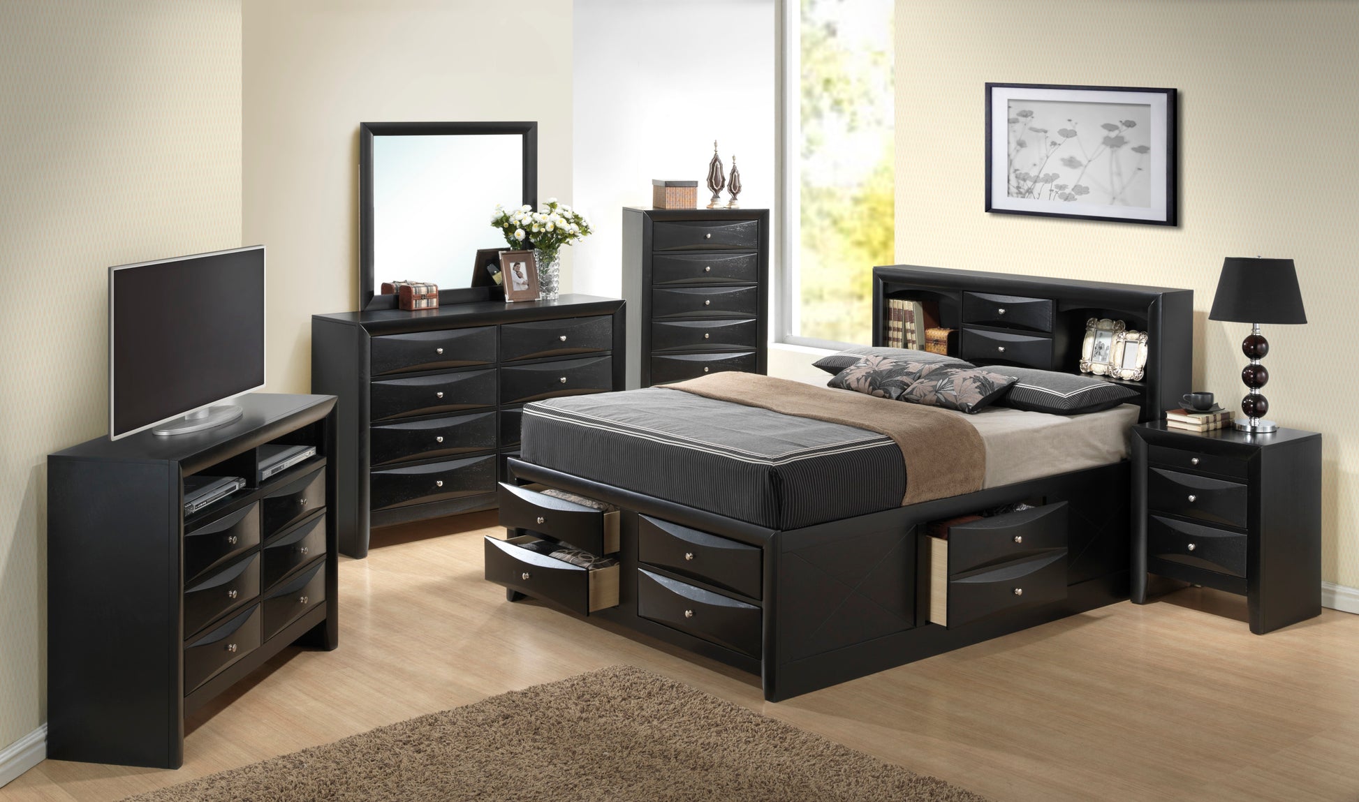 Marilla G1500G Fsb3 Full Storage Bedblack Black Particle Board