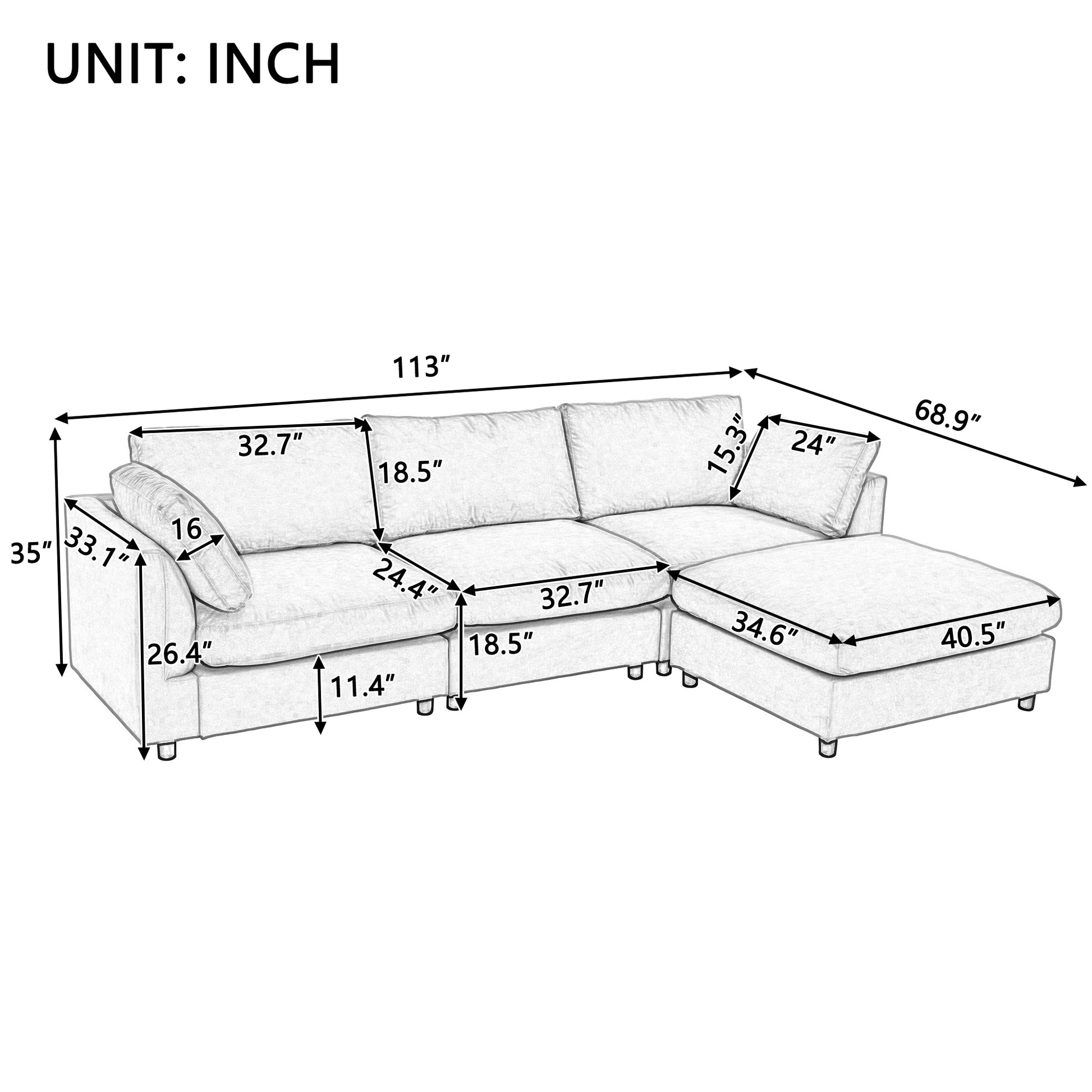 Upholstery Convertible Sectional Sofa, L Shaped Couch With Reversible Chaise Gray Polyester