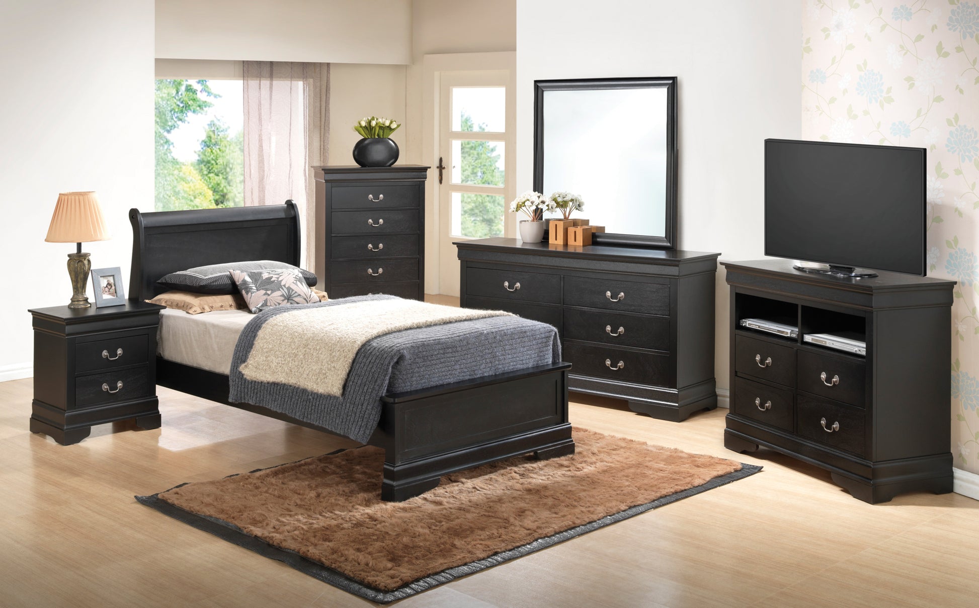 Louis Phillipe G3150E Tb3 Twin Bedblack Black Particle Board