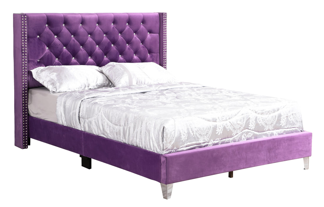 Julie G1921 Qb Up Queen Upholstered Bedpurple Purple Foam Velvet