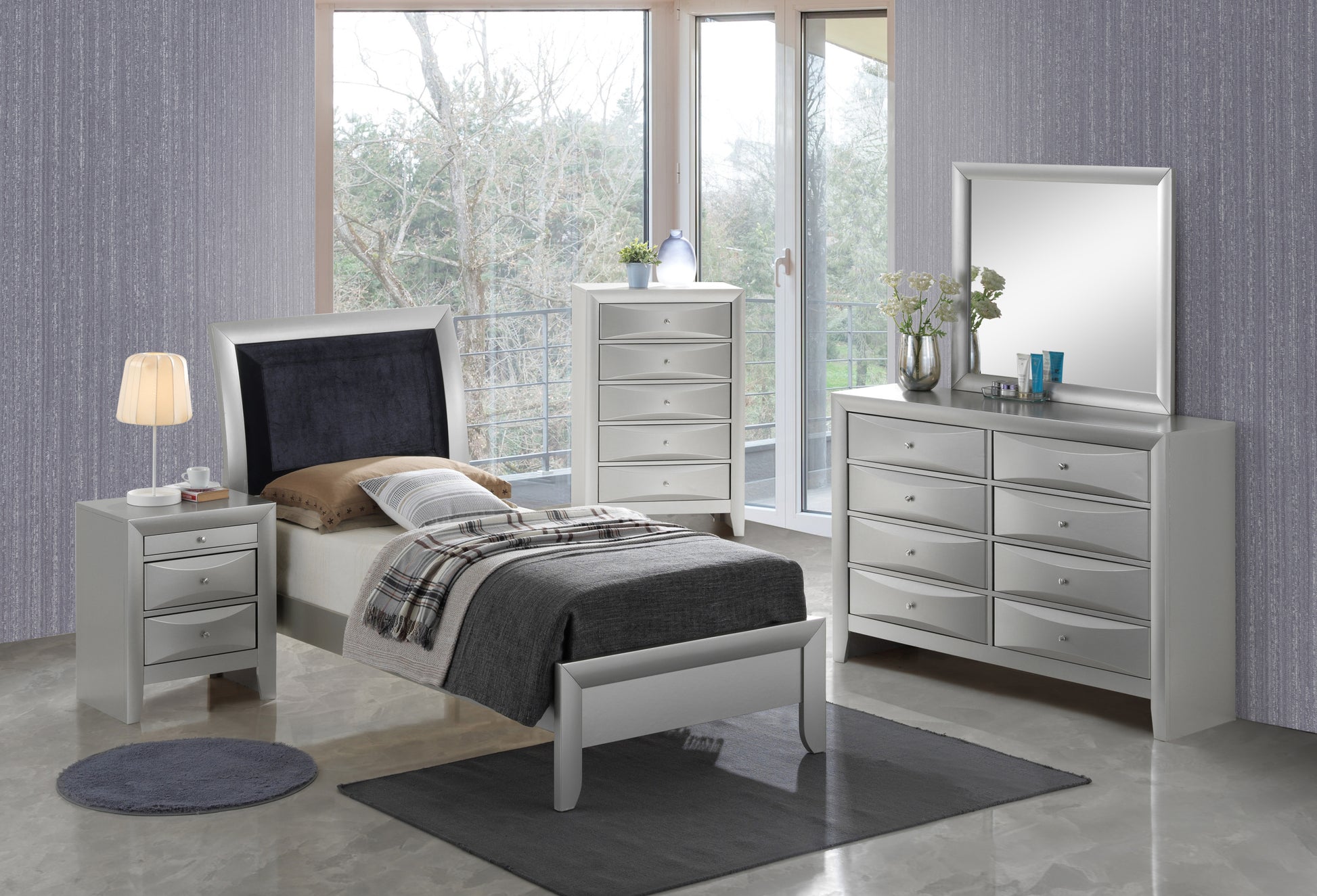 Marilla G1503A Tb Twin Bedsilver Champagne Champagne Particle Board