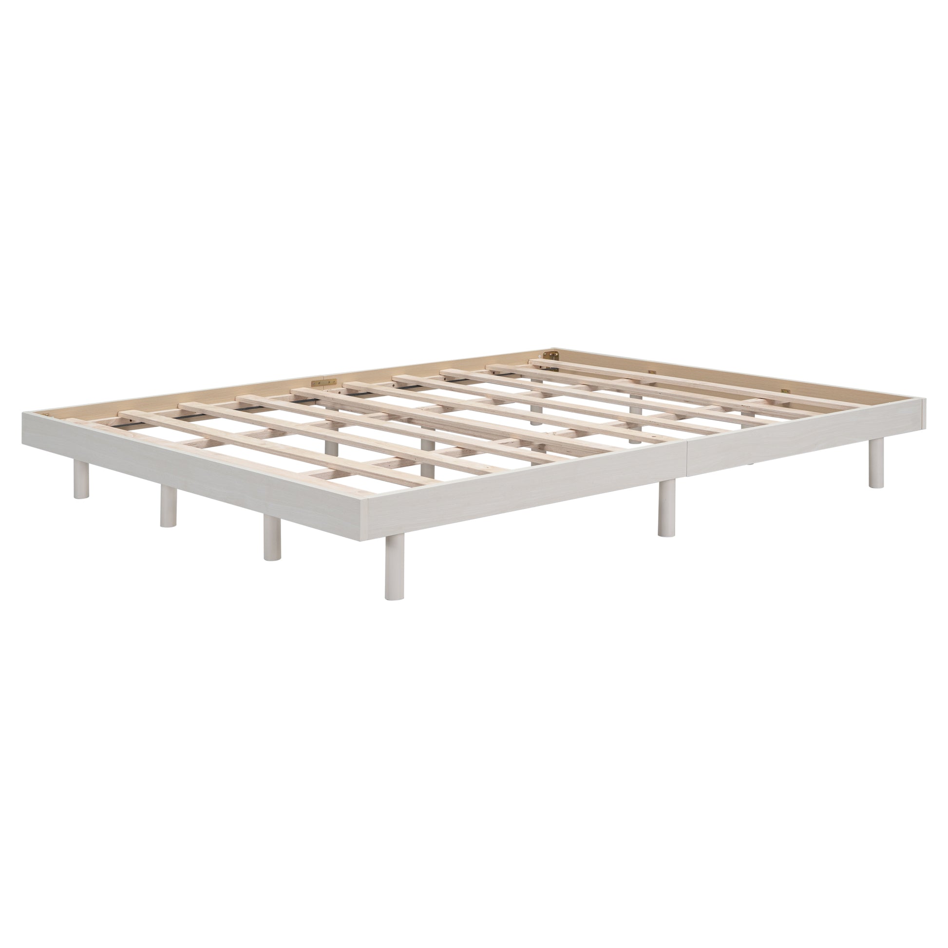 Modern Design Queen Floating Platform Bed Frame For White Washed Color White Washed Particle Board