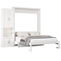 Queen Size Murphy Bed With 1 Side Cabinet Storage Shelf, 68 Inch Cabinet Bed Folding Wall Bed With Desk Combo Perfect For Guest Room, Study, Office,White Old Sku:Bs300491Aac Box Spring Not Required Queen Antique Grey White Wood White Pine Murphy Solid
