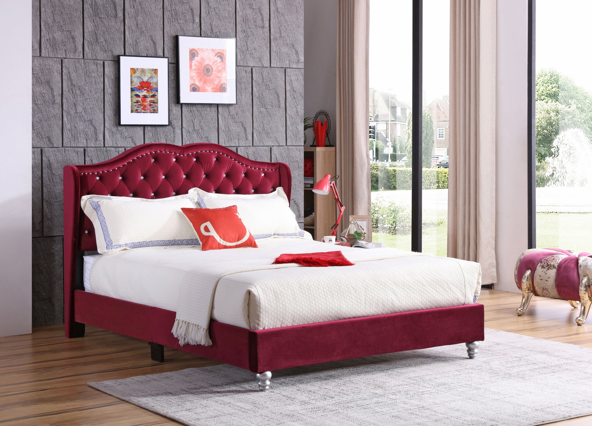 Joy G1933 Kb Up King Upholstered Bedcherry Cherry Foam Velvet