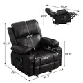 Recliner Chair Rocking Chairs For Adults With 2 Cup Holders, Usb Charge Port Soft Features A Manual Massage And Heat.Black Black Metal Soft Heavy Duty Foam Polyester