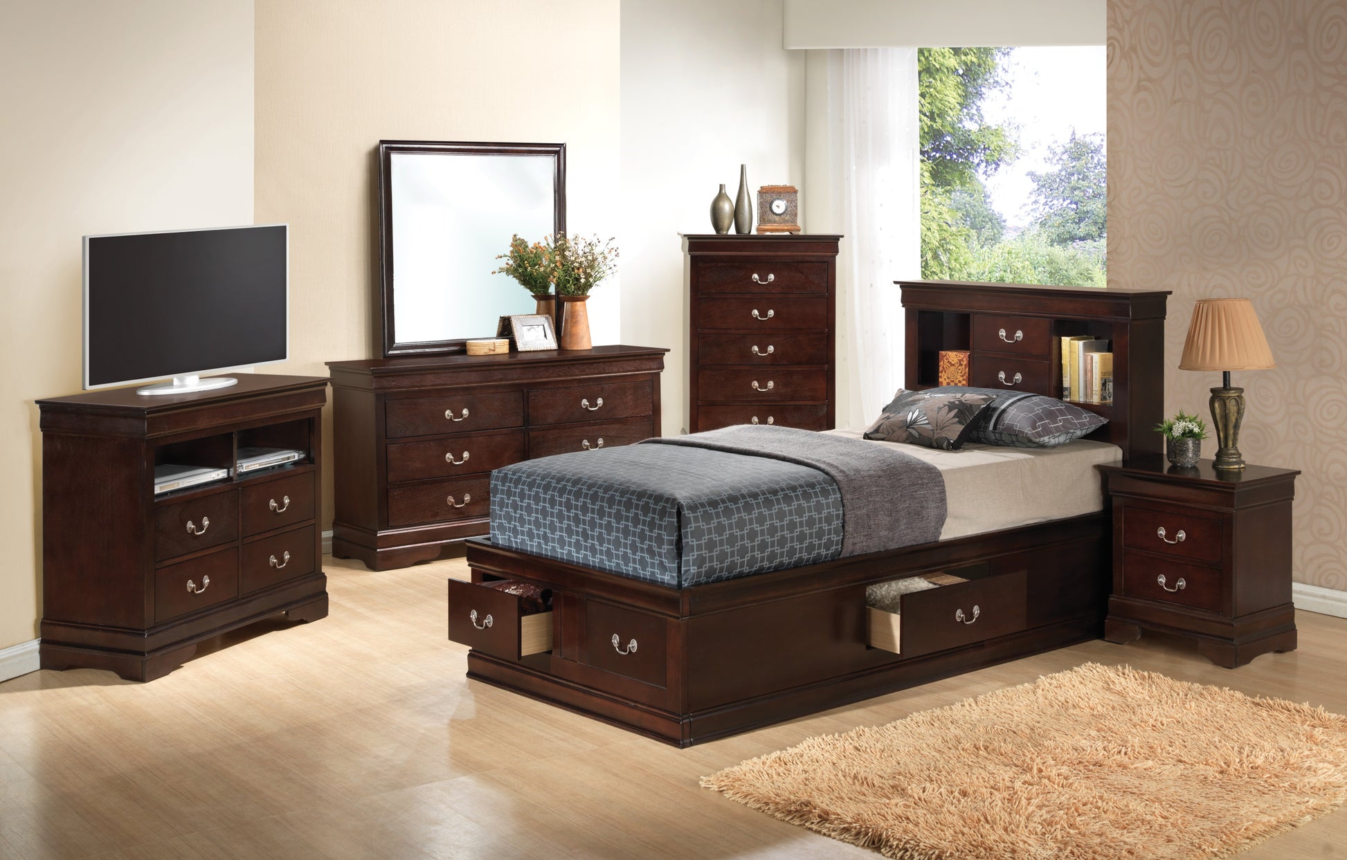Louis Phillipe G3125B Tsb Twin Storage Bedcappuccino Box Spring Not Required Twin Cappuccino Partice Board Mdf Pine Wood
