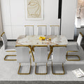 A Modern Minimalist Rectangular Dining Table With A 0.39 Inch Imitation Marble Tabletop And Gold Plated Metal Legs,For Kitchen Dining Living Meeting Room Banquet Hall,1538 White Glass