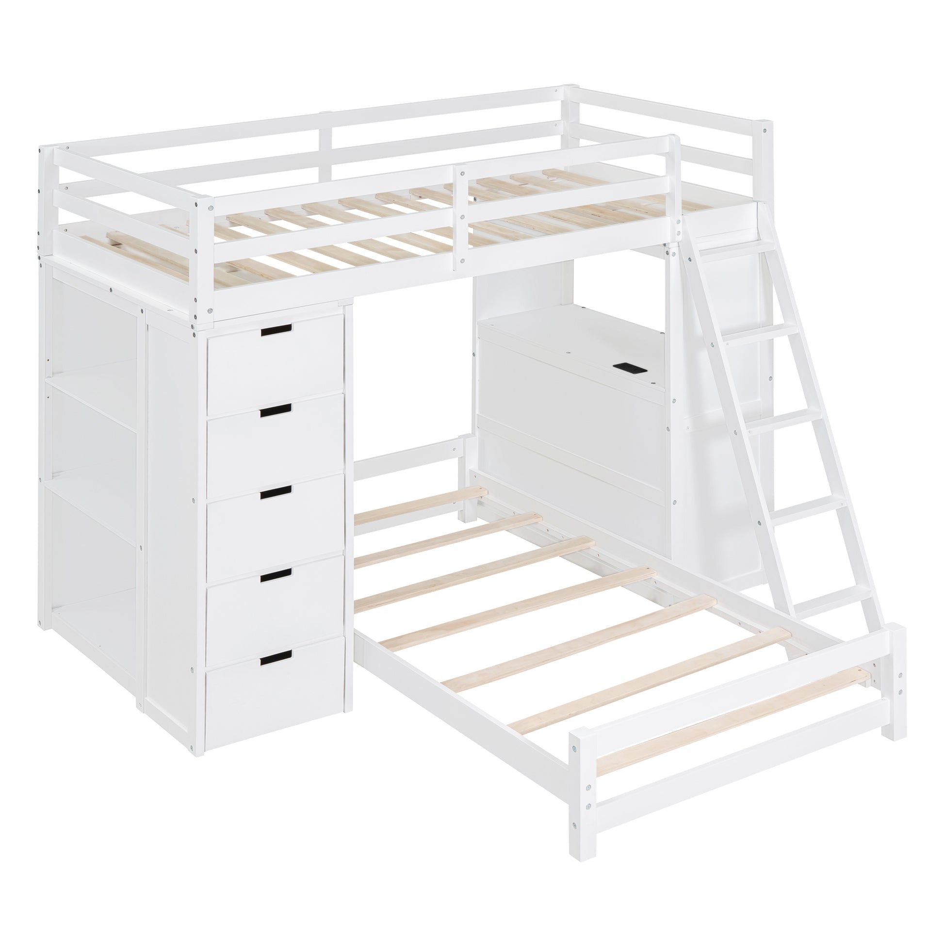 Twin Over Twin Bunk Bed With Led Light And Usb Ports, White Twin White Plywood