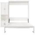Queen Size Murphy Bed With 1 Side Cabinet Storage Shelf, 68 Inch Cabinet Bed Folding Wall Bed With Desk Combo Perfect For Guest Room, Study, Office,White Old Sku:Bs300491Aac Box Spring Not Required Queen Antique Grey White Wood White Pine Murphy Solid
