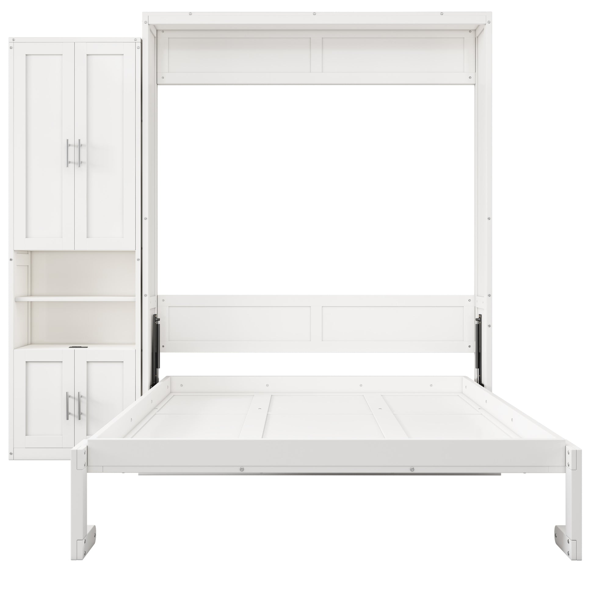 Full Size Murphy Bed With 1 Side Cabinet Storage Shelf, 61.5 Inch Cabinet Bed Folding Wall Bed With Desk Combo Perfect For Guest Room,Study, Office,White Old Sku:Bs300609Aac Box Spring Not Required Full White Wood White Pine Murphy Solid Wood Mdf