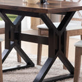 Mid Century, Modern Dining Table With Metal Frame In Distressed Wood & Black Rustic Brown Particle Board