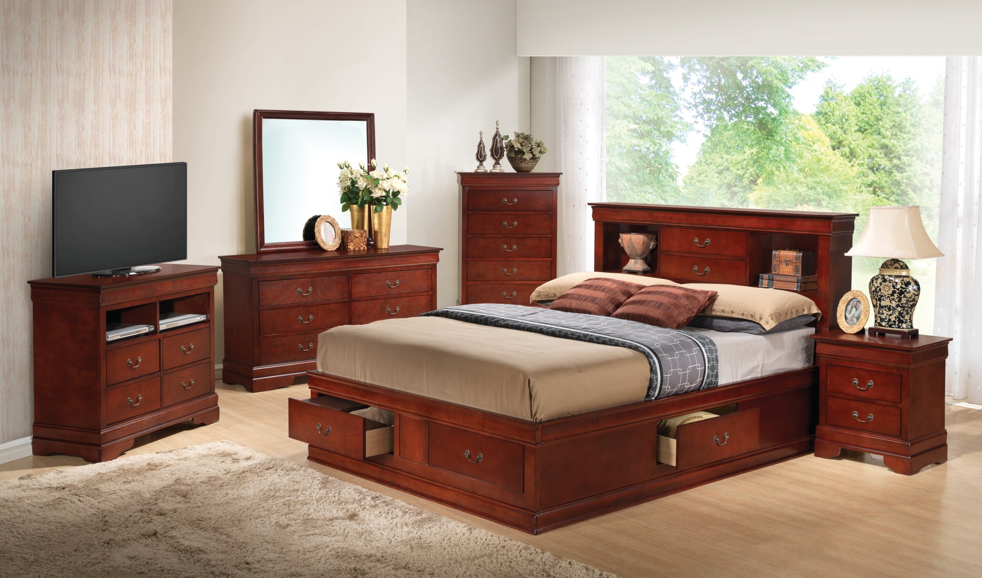 Louis Phillipe G3100B Fsb Full Storage Bedcherry Cherry Particle Board