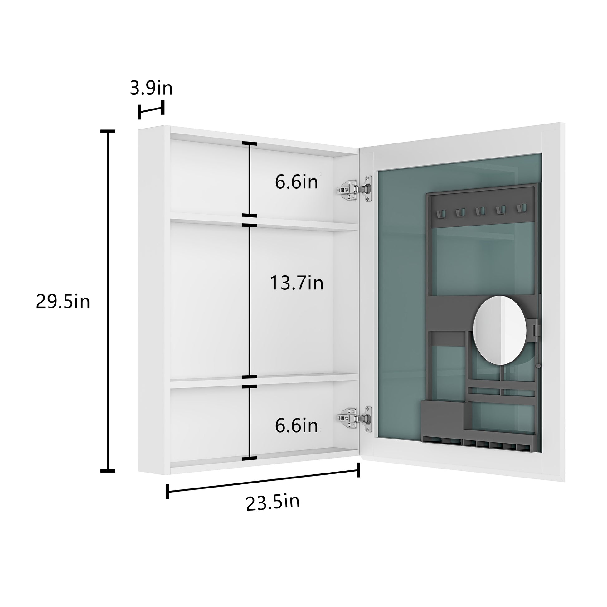 24" W X 30" H Single Door Bathroom Medicine Cabinet With Mirror, Recessed Or Surface Mount Bathroom Wall Cabinet, Beveled Edges,Silver White Engineered Wood