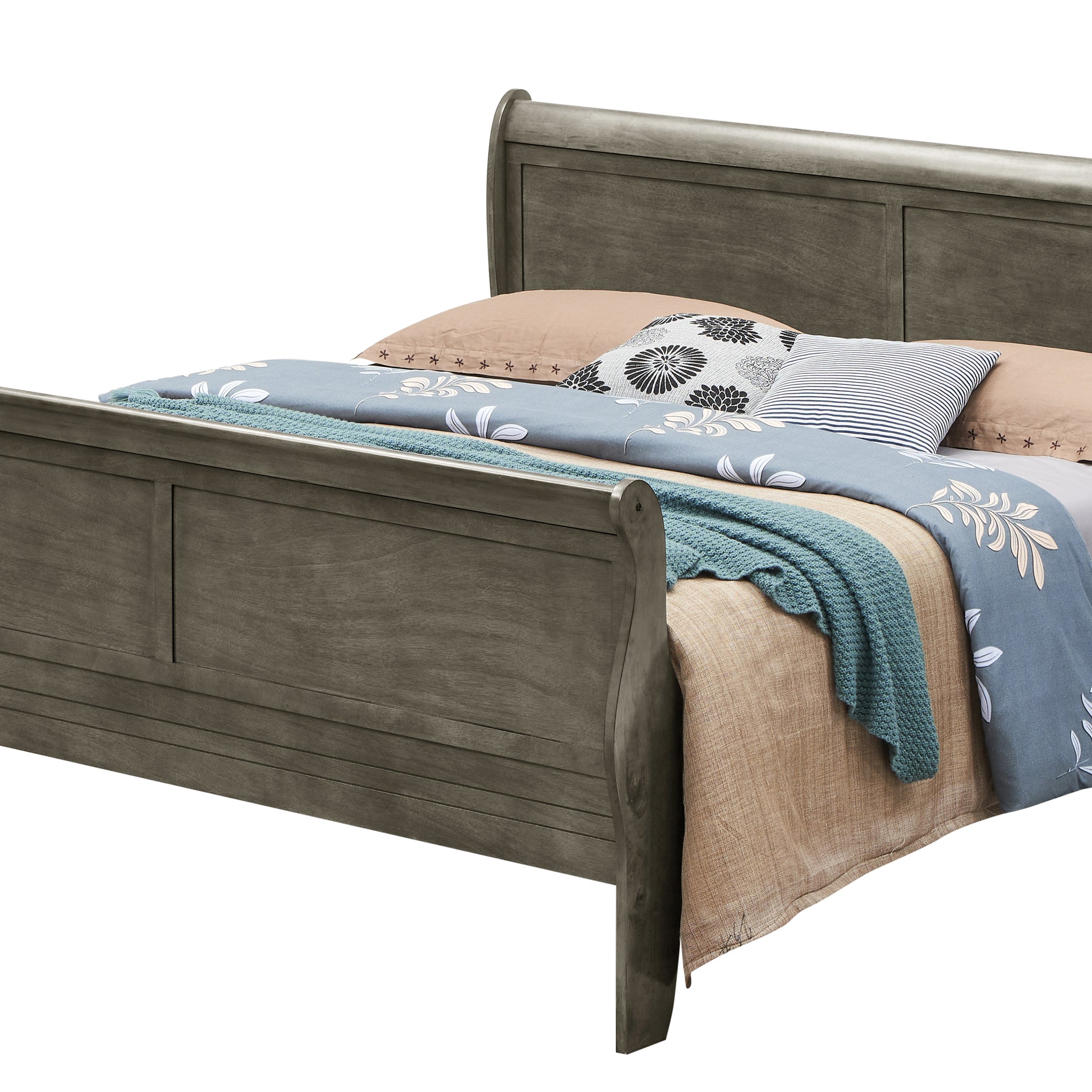 Elegant Traditional Gray Queen Bed Frame Gray Particle Board