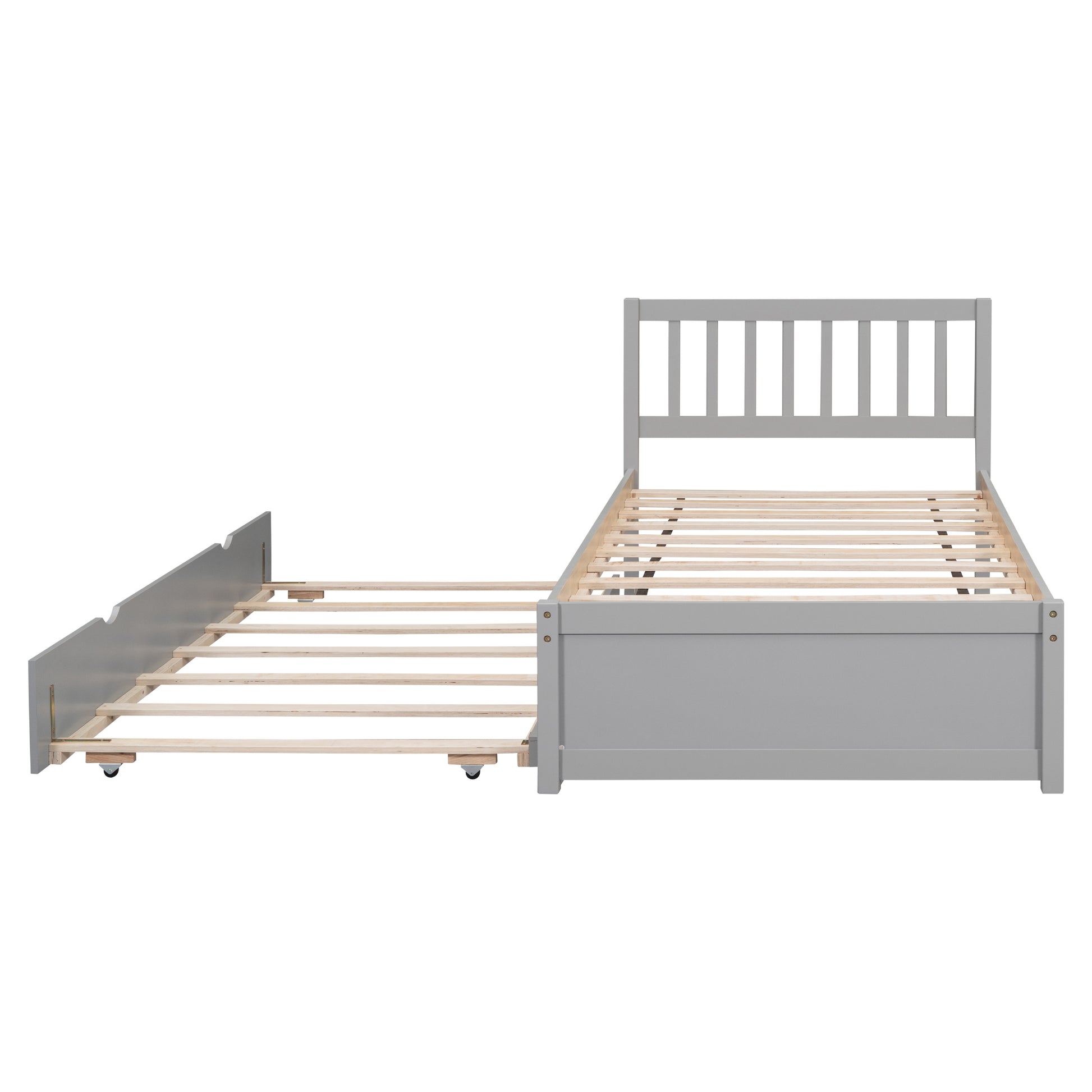 Modern Design Wooden Twin Size Platform Bed Frame With Trundle For Grey Color Grey Rubber Wood