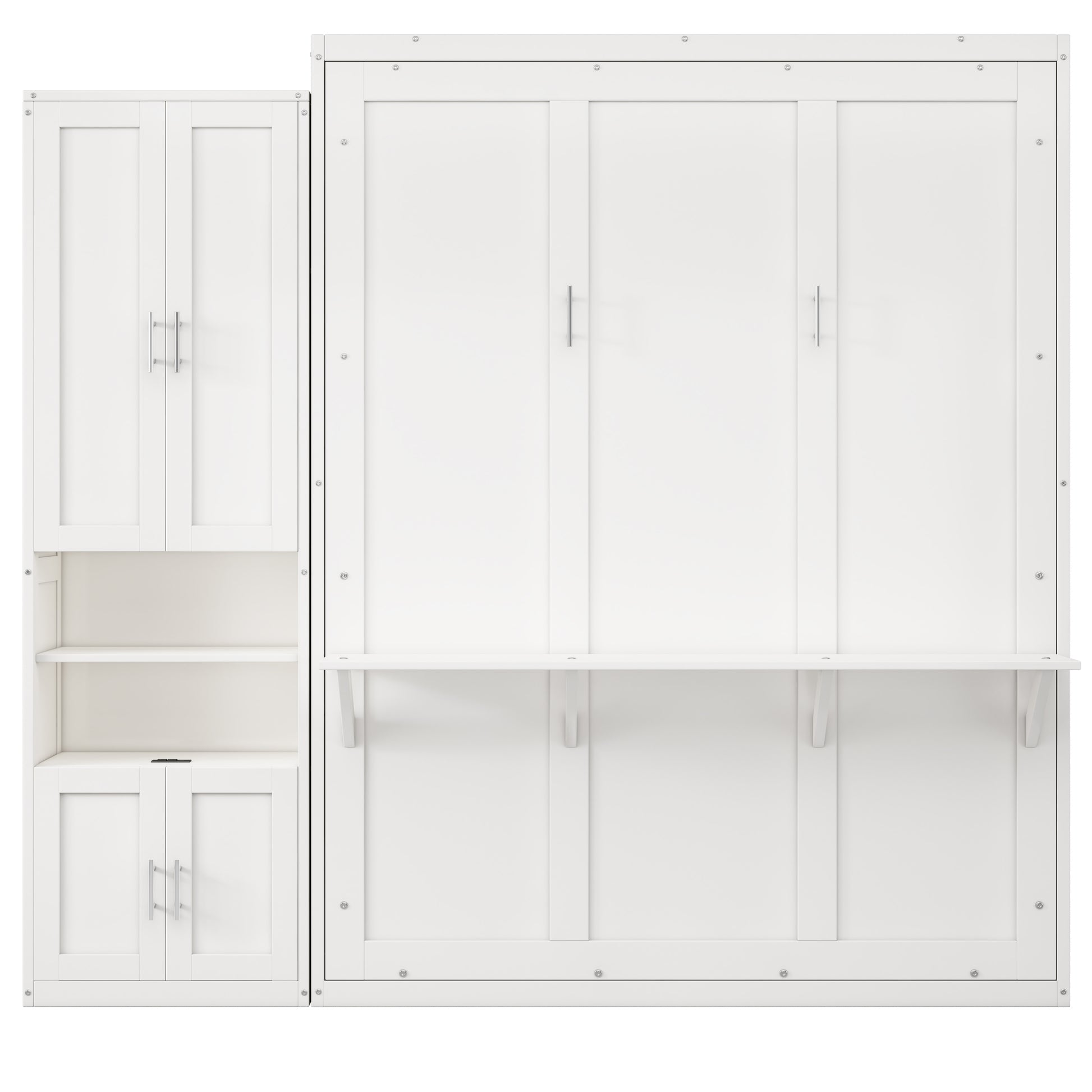 Full Size Murphy Bed With 1 Side Cabinet Storage Shelf, 61.5 Inch Cabinet Bed Folding Wall Bed With Desk Combo Perfect For Guest Room,Study, Office,White Old Sku:Bs300609Aac Box Spring Not Required Full White Wood White Pine Murphy Solid Wood Mdf