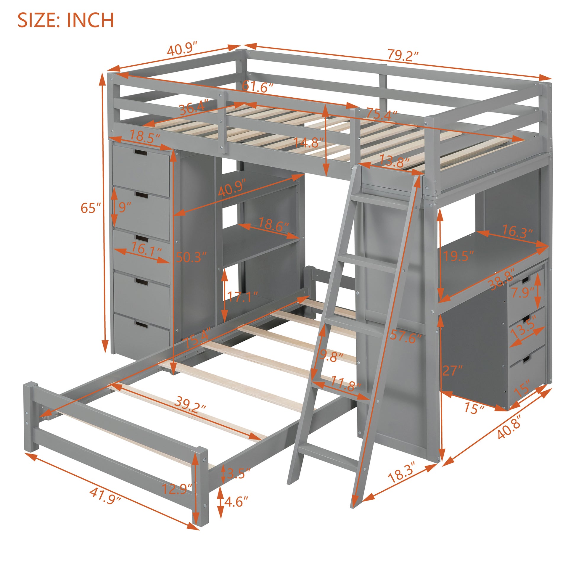 Twin Over Twin Bunk Bed With Led Light And Usb Ports, Gray Twin Gray Plywood