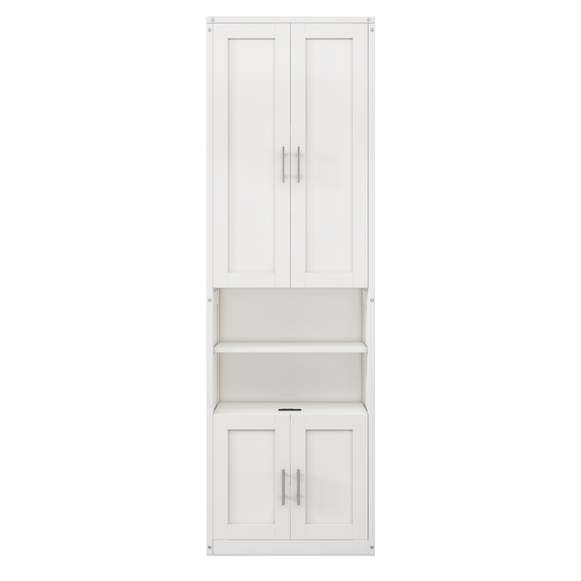 Queen Size Murphy Bed With 1 Side Cabinet Storage Shelf, 68 Inch Cabinet Bed Folding Wall Bed With Desk Combo Perfect For Guest Room, Study, Office,White Old Sku:Bs300491Aac Box Spring Not Required Queen Antique Grey White Wood White Pine Murphy Solid
