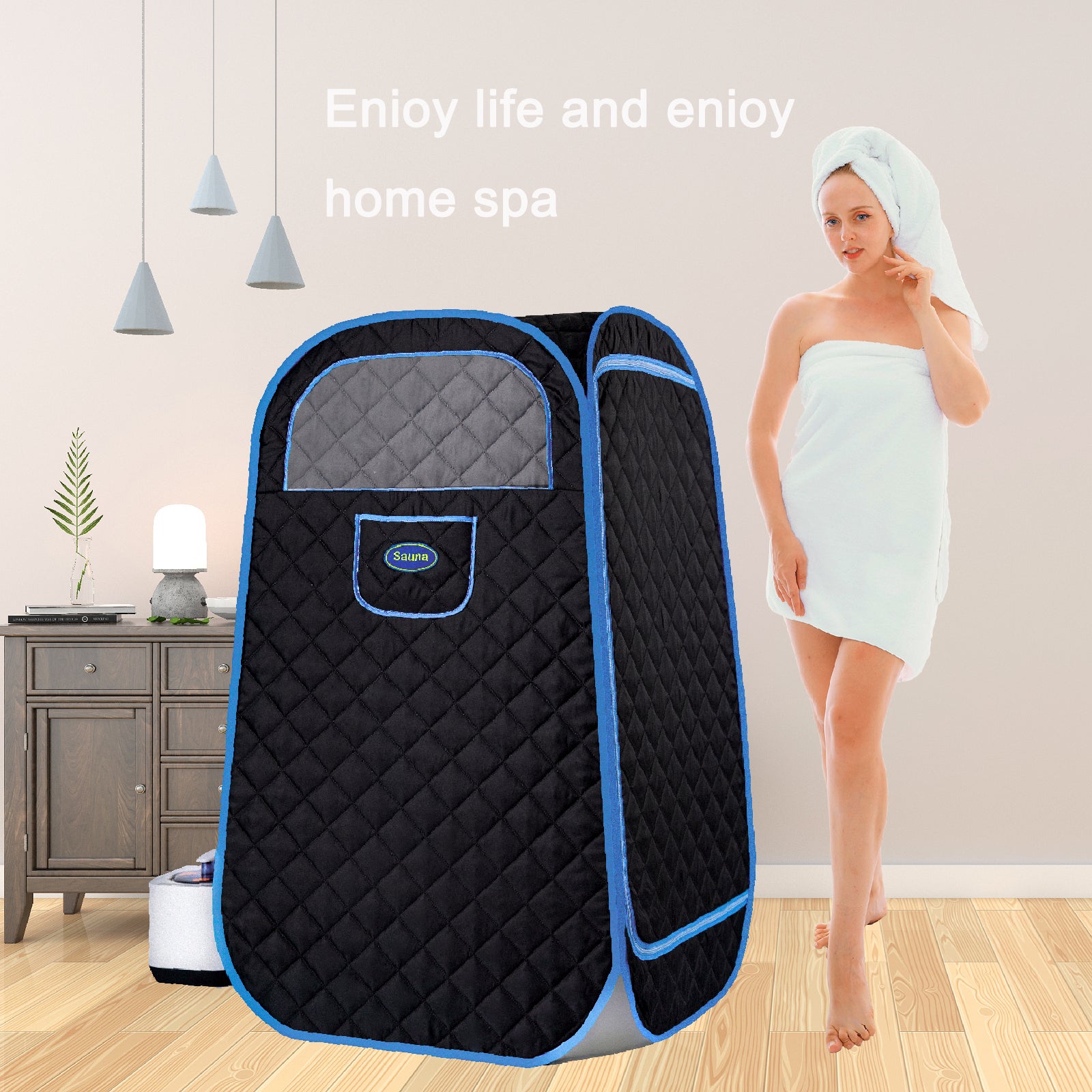 Portable Folding Full Size Steam Sauna With 1000W&2.2L Steam Generator. Personal Sauna Tent For Relaxation & Spa At Home. Fast Heating. Folding Steel Rim, It'S Easy To Install, With Fcc Certification. Black Polyester Polyester