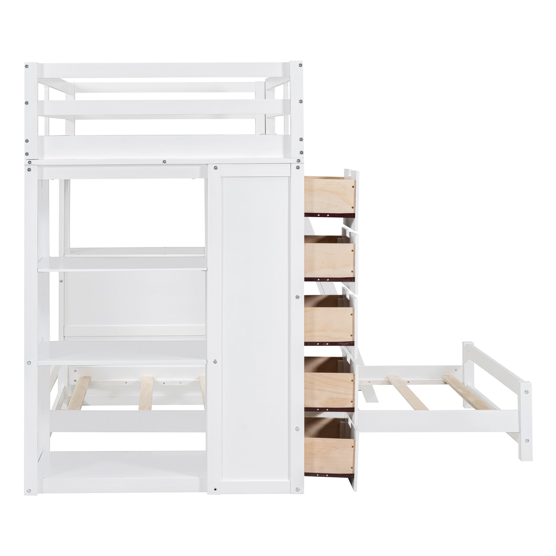 Twin Over Twin Bunk Bed With Led Light And Usb Ports, White Twin White Plywood