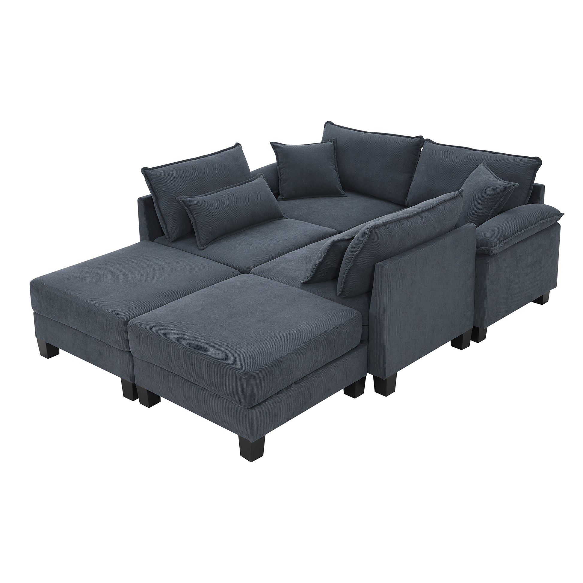 133*65" Corduroy Modular Sectional Sofa,U Shaped Couch With Armrest Bags,6 Seat Freely Combinable Sofa Bed,Comfortable And Spacious Indoor Furniture For Living Room, 2 Colors Grey Corduroy