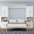 Queen Size Murphy Bed With 2 Side Cabinet Storage Shelves, 68 Inch Cabinet Bed Folding Wall Bed With Desk Combo Perfect For Guest Room, Study, Office,White Old Sku:Bs400491Aac Box Spring Not Required Queen White Wood White Pine Murphy Solid Wood Mdf
