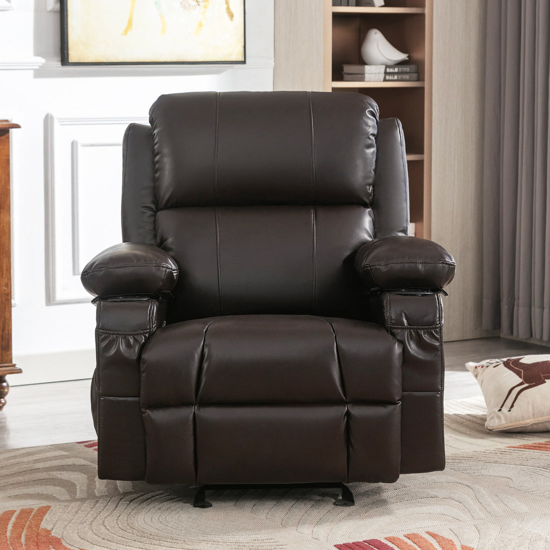 Recliner Chair Rocking Chairs For Adults With 2 Cup Holders, Usb Charge Port Soft Features A Manual Massage And Heat.Brown Brown Metal Soft Heavy Duty Foam Polyester