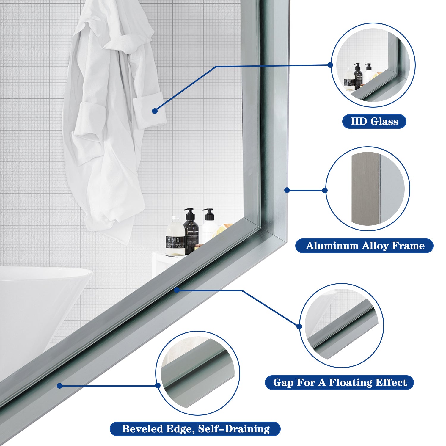 48X30Inch Wall Mounted Bevel Wall Mirror For Bathroom Silver Metal Frame Decorative Rectangular Home Decor Corner Hangs Farmhouse Mirror Horizontal & Vertical Silver Classic,Modern Glass Aluminium Alloy