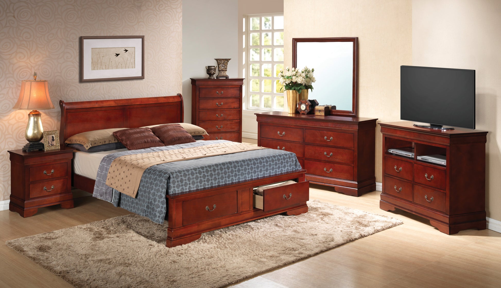 Louis Phillipe G3100D Qsb2 Queen Storage Bedcherry Cherry Particle Board