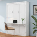 Queen Size Murphy Bed With 1 Side Cabinet Storage Shelf, 68 Inch Cabinet Bed Folding Wall Bed With Desk Combo Perfect For Guest Room, Study, Office,White Old Sku:Bs300491Aac Box Spring Not Required Queen Antique Grey White Wood White Pine Murphy Solid