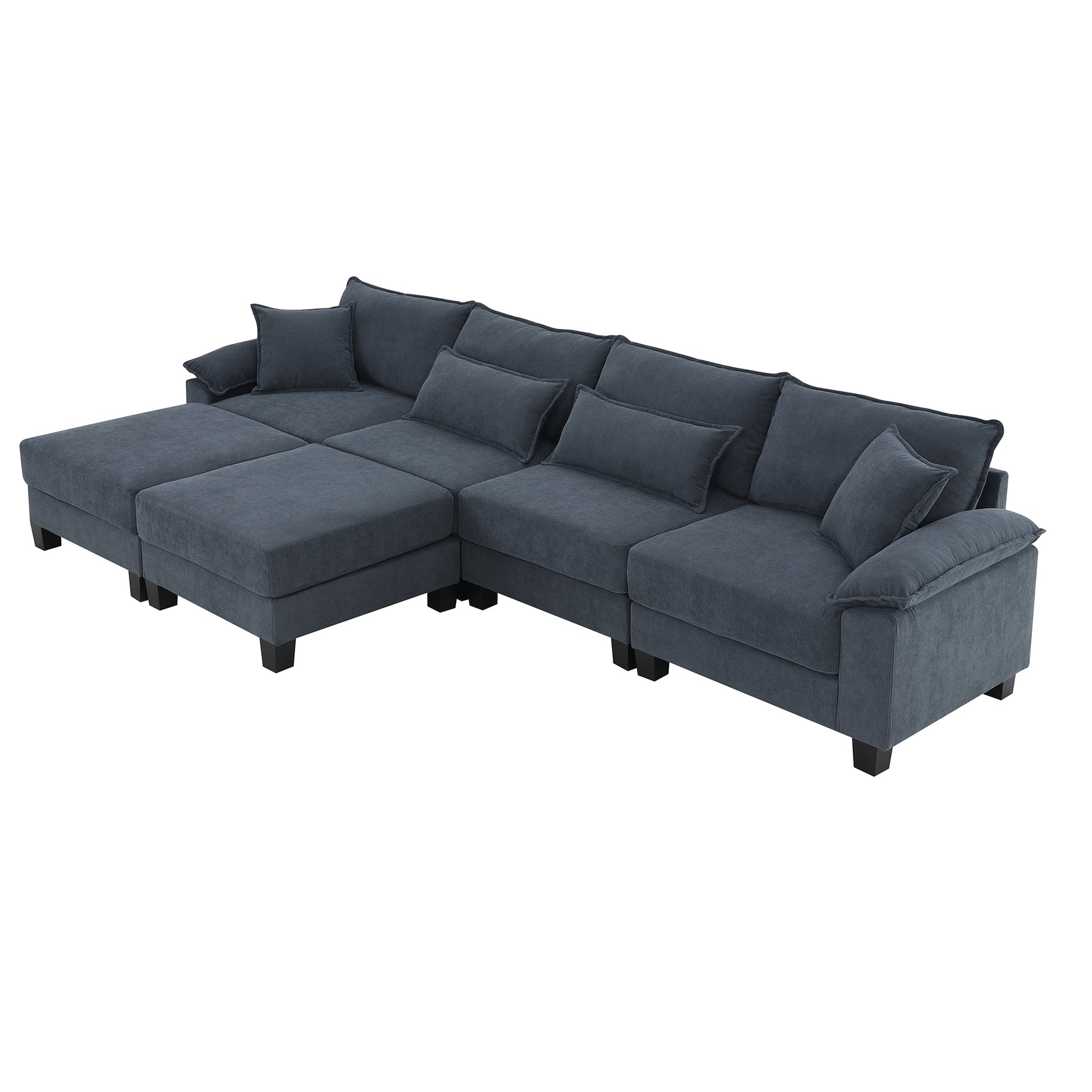 133*65" Corduroy Modular Sectional Sofa,U Shaped Couch With Armrest Bags,6 Seat Freely Combinable Sofa Bed,Comfortable And Spacious Indoor Furniture For Living Room, 2 Colors Grey Corduroy